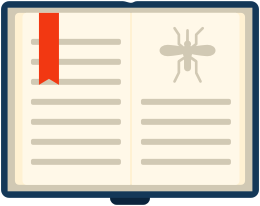 Libro abierto con un dibujo de un mosquito, representando la documentación histórica de los estudios sobre el dengue