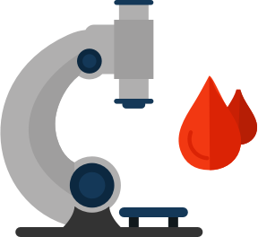 Microscopio junto a una gota de sangre, simbolizando las pruebas de laboratorio para diagnosticar el dengue a través de análisis de muestras sanguíneas