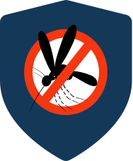 Escudo con icono de prohibido mosquito, simbolizando medidas de protección contra el dengue.