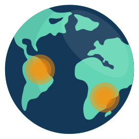 Mapa del mundo resaltando áreas en riesgo de dengue con puntos naranjas, destacando las regiones más afectadas por la enfermedad